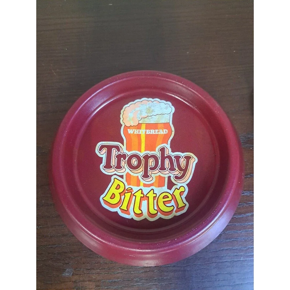 Vintage Whitbread Trophy Bitter Round Red 6.5in Metal Tray